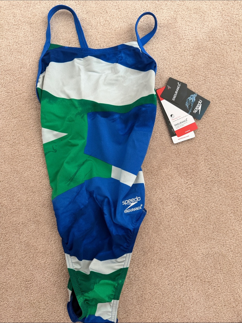 Speedo Blue Green White Colorblock One-Piece Swimsuit